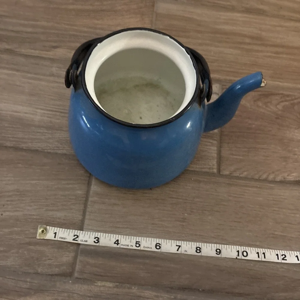 Vintage 1960's Robin egg Blue enamelware Small Teapot Made In Poland- No Lid